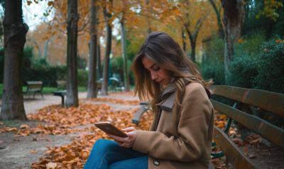 Woman with Smartphone learns with an intermediate language course