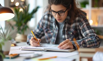Gloser laere konsentrert skrivebord fokusert