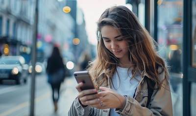 Kvinne lærer dansk med app på mobil i hverdagen