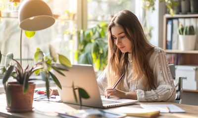 learning danish on a laptop at desk