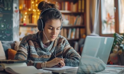 Russian intermediate course online learning with headphones