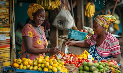 Two people greeting each other in Lingala on a street in Kinshasa