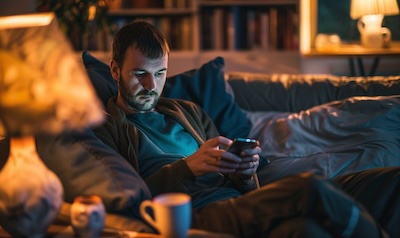 A learner studying Slovak on his smartphone in short daily sessions at home