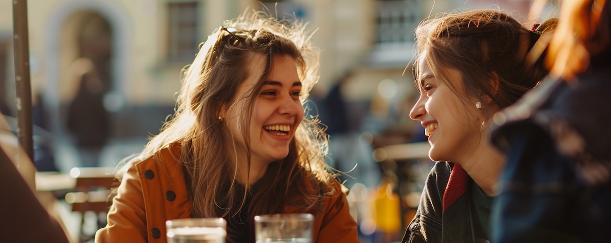 Two people chatting over coffee while practising everyday Slovak phrases