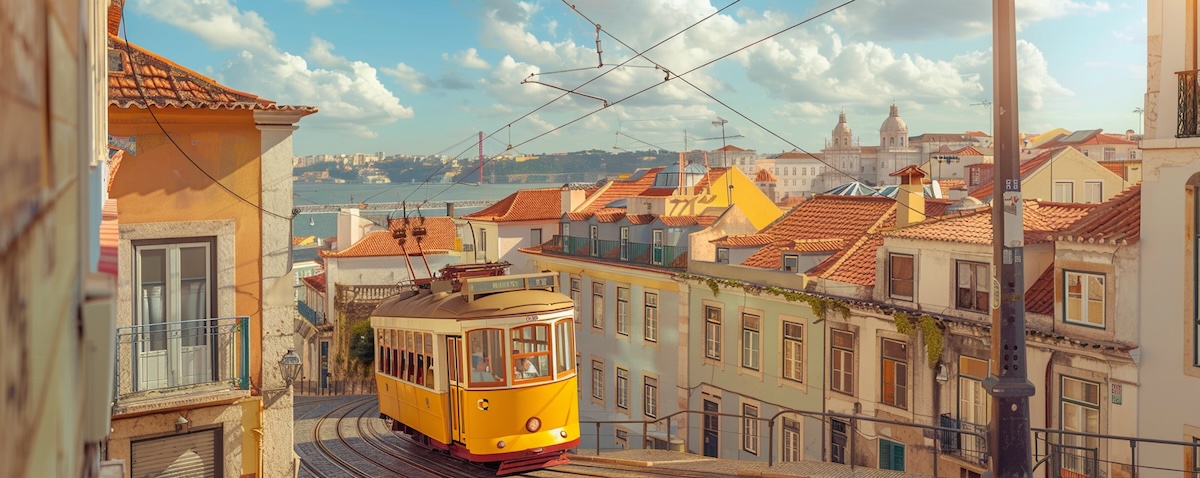 View of Lisbon with tram 28 for learners of European Portuguese