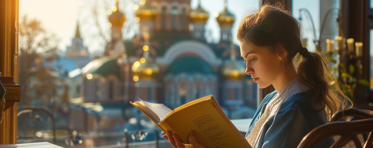 Reading in a Kyiv café, learning the differences between Ukrainian and Russian