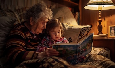 Learning the Georgian alphabet: a grandmother reading with her granddaughter in Tbilisi